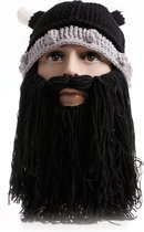 Gebreide viking muts met zwarte baard, ski muts, Balaclava, carnaval feest muts helm