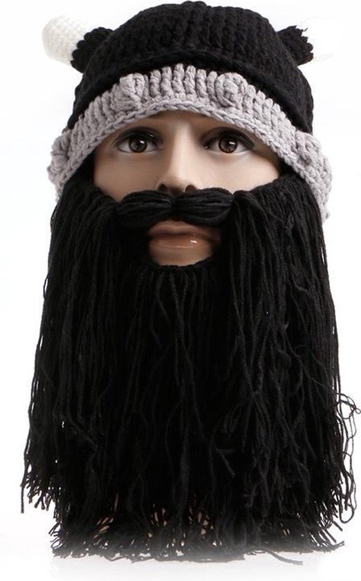 Bonnet Viking tricoté avec barbe noire, bonnet de ski, cagoule, casque de  chapeau de... | bol