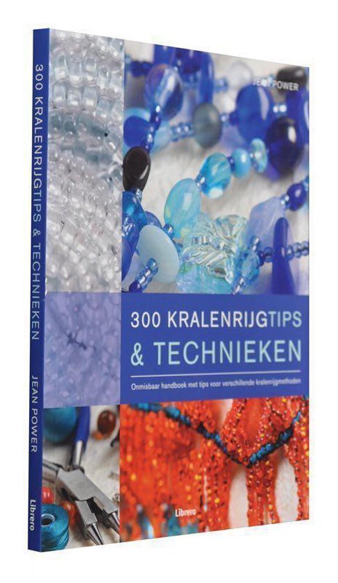 Boek '300 Kralenrijgtips & Technieken' met opengewerkte omslag en beelden van sieraden.