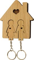 MiMi Innovations®  - Sleutelhouder van hout met 2 sleutelhangers - Sleutelrek - Wandmontage - Decoratief - Man en Vrouw