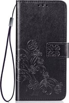 Shop4 - OnePlus 7 Hoesje - Wallet Case Bloemen Patroon Zwart