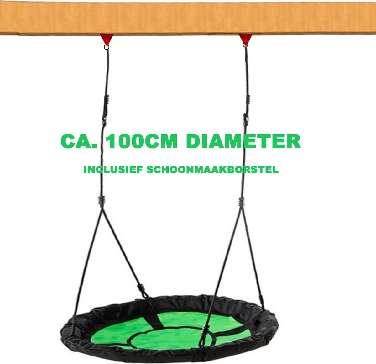 IMPAQT Nestschommel buitenspeelgoed 100cm diameter - inclusief schoonmaakborstel - Slinger schommel- Nest Schommel - Groen