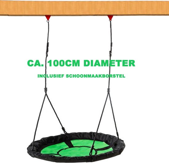 IMPAQT Nestschommel buitenspeelgoed 100cm diameter - inclusief schoonmaakborstel - Slinger schommel- Nest Schommel - Groen