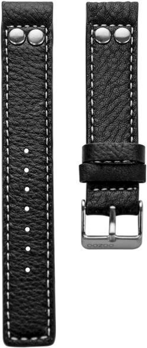 OOZOO horlogeband zwart leer met studs 20mm