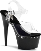 Pleaser Sandaal met enkelband, Paaldans schoenen -38 Shoes- ADORE-708LS Paaldans schoenen Zwart/Transparant