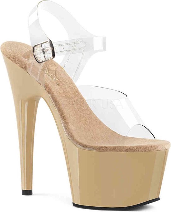 Pleaser - ADORE-708 Sandaal met enkelband, Paaldans schoenen - Paaldans schoenen - 39 Shoes - Creme/Transparant