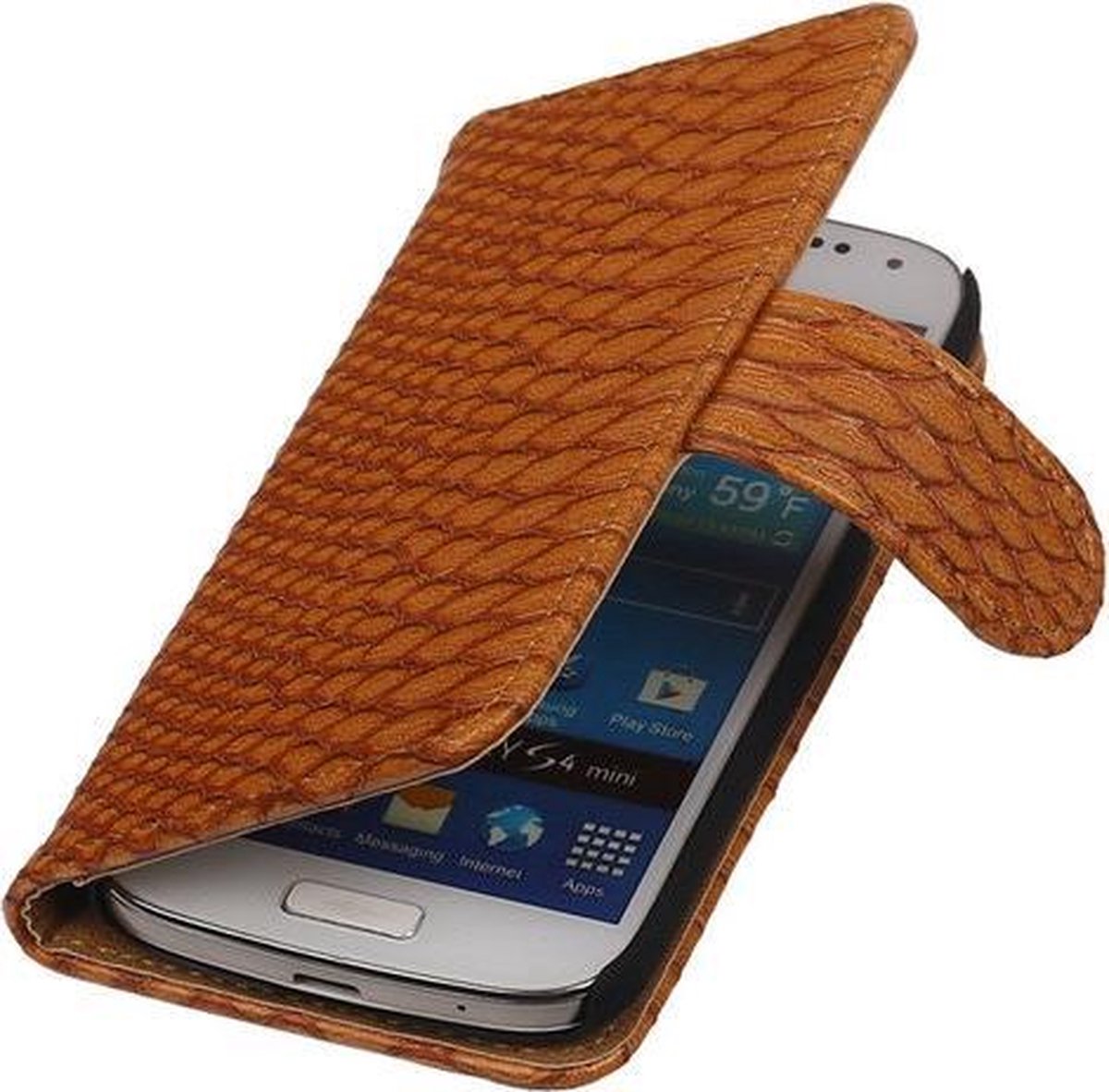Bestcases "Slang" Bruin Bookcase Cover Hoesje Galaxy S4 mini i9190