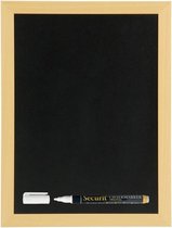 Zwart krijtbord met teak houten rand 40 x 60 cm inclusief stift