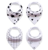 JillyBee - Slab - Slabbetje - Slabber - Bandana - 4pack - Geruit - Hartjes - Planeet - Dier - Zwart - Wit