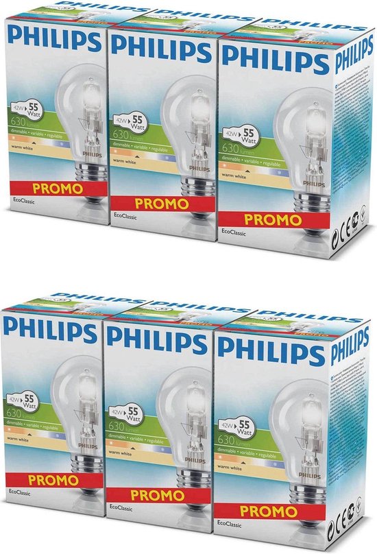 6 Philips EcoClassic Standard E27 42 W Halogeenlamp | bol.com