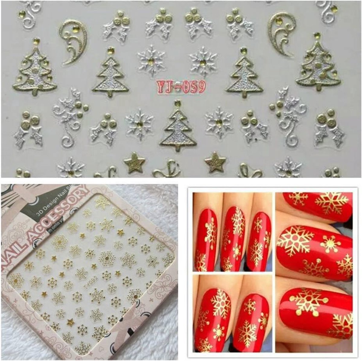 Goedkoopste 11x sheets Nail art Stickers KERST 3D Goud & Zilver Metalic