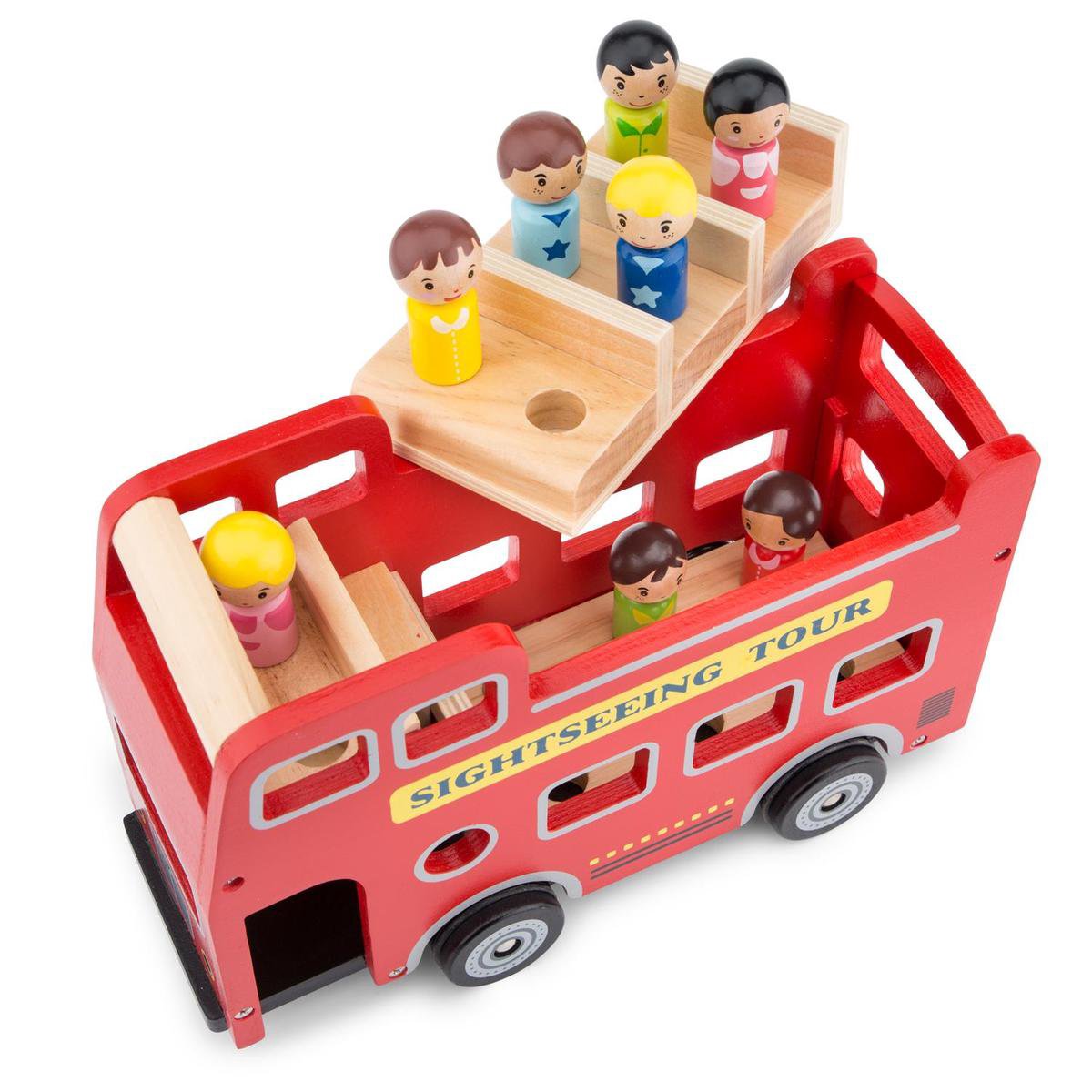 Woet® Houten City Tour Bus - Dubbeldekker Bus met Chauffeur en 8 Passagiers - Speelgoedvoertuig met Poppetjes - Rollenspel Speelgoed - Vanaf 18 Maanden — afbeelding 3