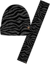 Wintersetje sjaal en muts antraciet zebra print voor meisjes - winter accessoires setje voor meisjes