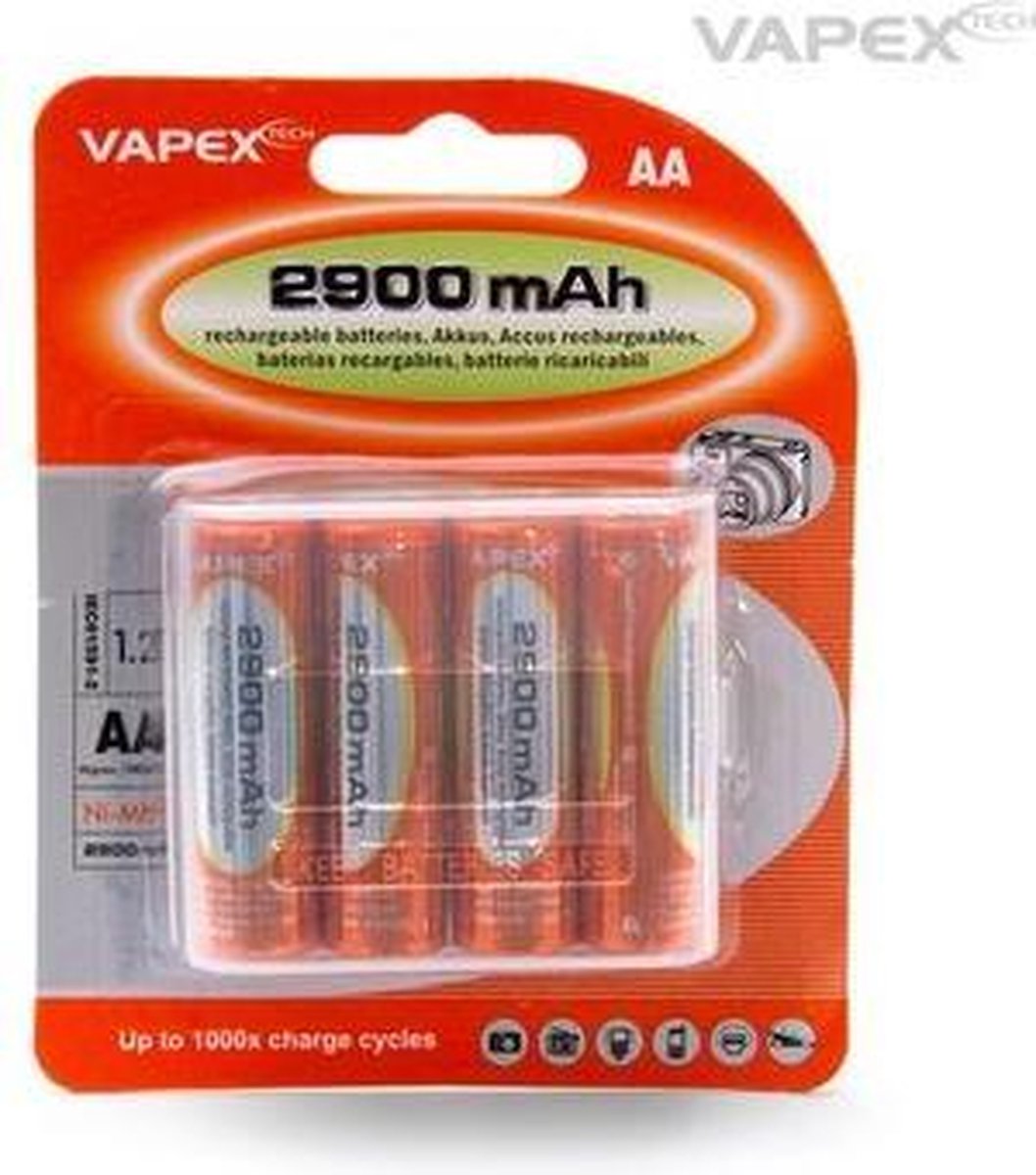 Vapex Oplaadbare AA Batterijen - 2900 mAh - 4 stuks - VAPEX