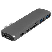 USB-C 7 in 1 Hub Adapter Type-C| Thunderbolt 3 - 4K HDMI / USB 3.0 / USB-C PD / SD- Micro SD | voor o.a. MacBook Pro/Air | Space Gray