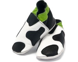 Baby Dutch koe slofjes voor baby's - wit/groen