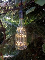Snoerpendel met decoratieve lamp. Pendelarmatuur met retro lamphouder, retro ledlamp en plafondkap. Fitting E27 goud met sierlijke ledlamp in de vorm van een fles als lichtbron.