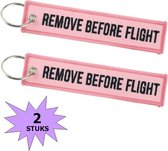 Fako Bijoux® - Sleutelhanger - Remove Before Flight - Roze  - 2 Stuks