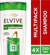 L'Oréal Paris Elvive Multivitamines Shampoo 2in1 - 4 x 250 ml - Voordeelverpakking