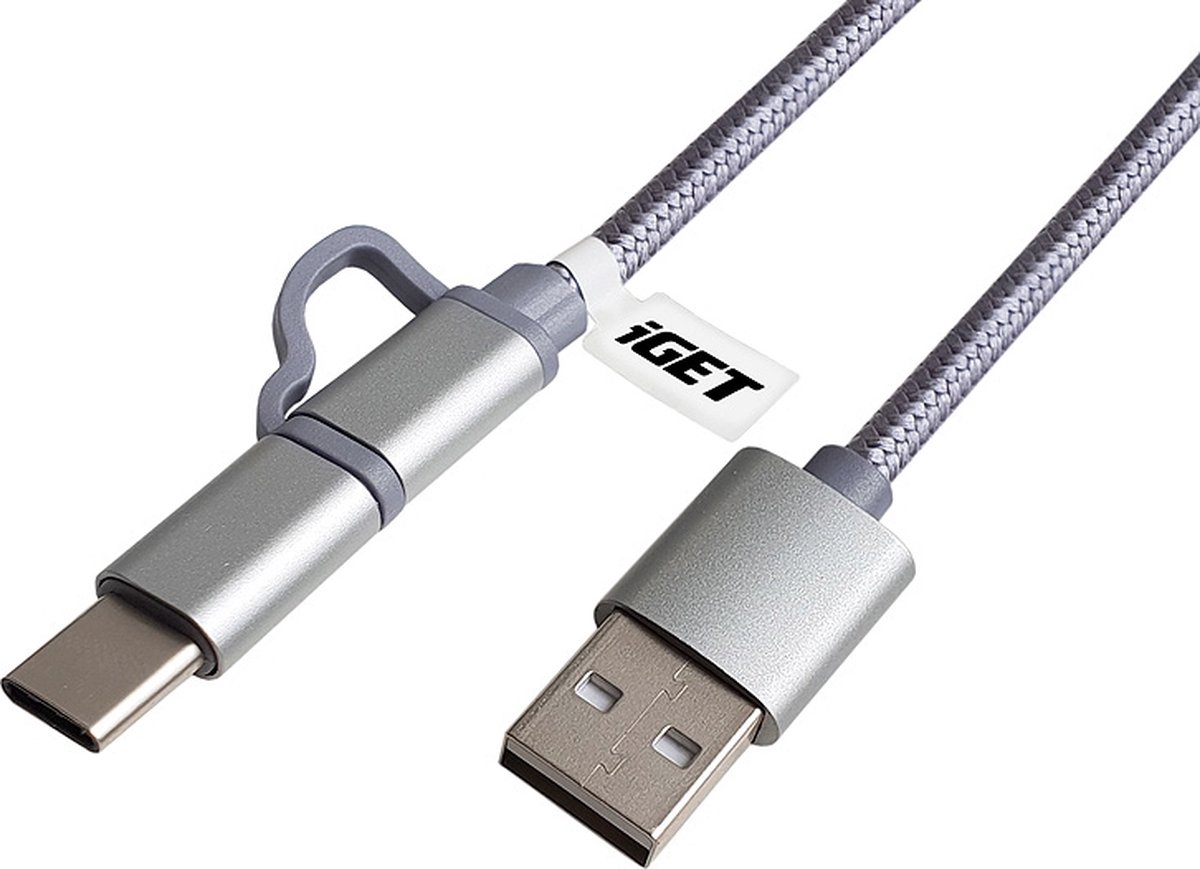 iGET G2V1 USB-kabel 1 m USB A USB C/Micro-USB A Metallic, Zilver