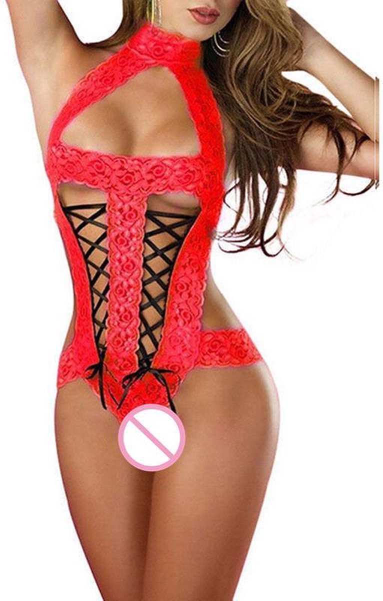 Goedkoopste Body Pleasure | Sexy Transparant Siamese Body | Sexy Lingerie Suit | Sexy Transparant Body 2019 | Rood
