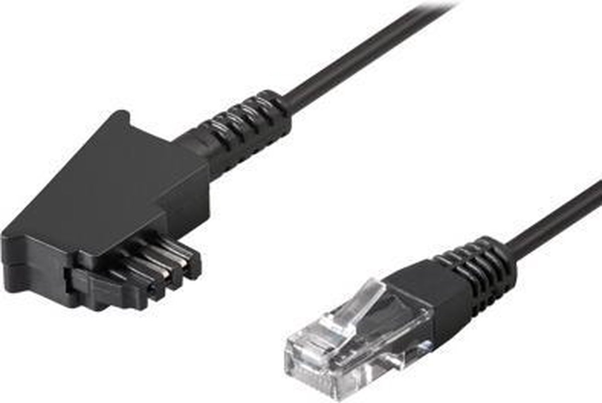 Image of Goobay TAE-F kabel 10 m zwart voor DSL/VDSL, koperen geleider, TAE-F-stekker naar RJ45-stekker (8P2C)
