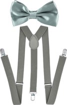 Fako Fashion® - Bretels Met Vlinderstrik - Vlinderdas - Strik - Effen - 100cm - Grijs