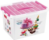 Sunware - Q-line Fun-baking opbergbox 22L wit roze - 40 x 30 x 26 cm