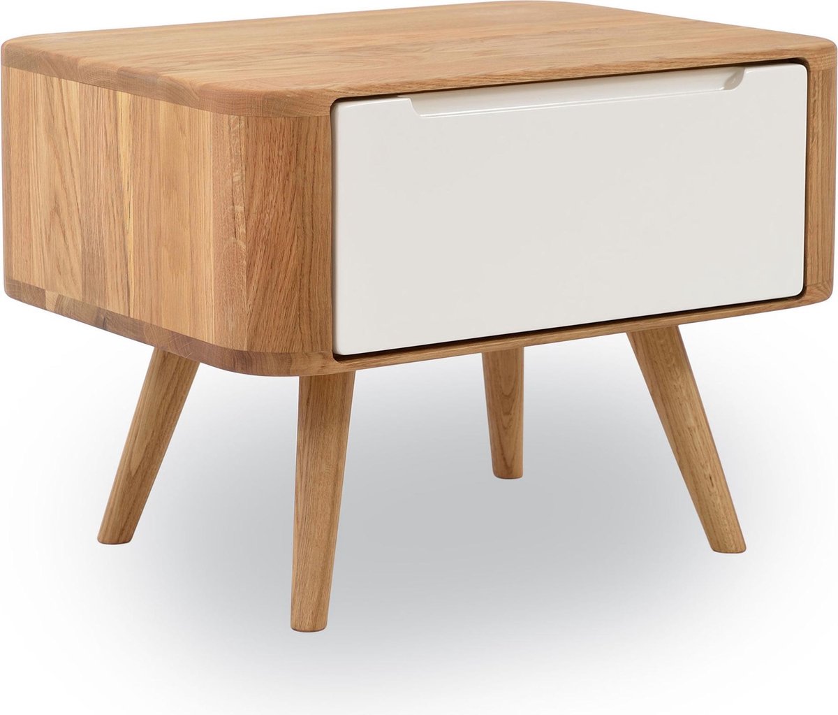 Gazzda Ena Nightstand 55 Nachtkastje - Eikenhout - met Lade - Scandinavisch - Modern - Houten Nachtkastje - Naturel - 55 x 42 x 40 cm