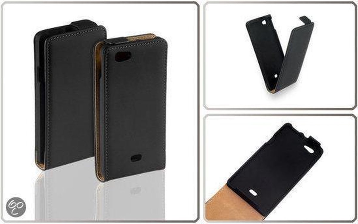 LELYCASE Premium Flip Case Lederen Cover Bescherm Hoesje Sony Xperia Miro Zwart