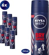 Bol.com NIVEA MEN Dry Impact Deodorant Spray - 6 x 150 ml - Voordeelverpakking aanbieding