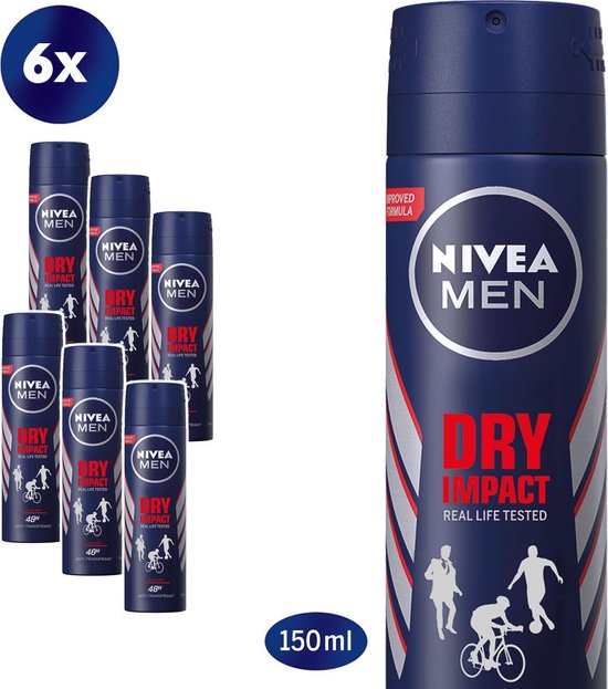 NIVEA MEN Dry Impact Deodorant Spray - 6 x 150 ml - Voordeelverpakking