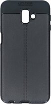 Lederen Backcover met stiksel Samsung Galaxy J6 Plus hoesje - Zwart