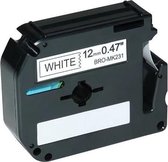 1 Pack 12mm Label Tape Compatible M-K231 MK231 M231 Zwart op Wit voor Brother PT-55, PT-60, PT-65, PT-75, PT-80, PT-85