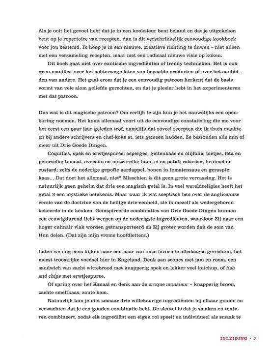 Pagina met tekst over recepten en een illustratie van een kip met een man erop.
