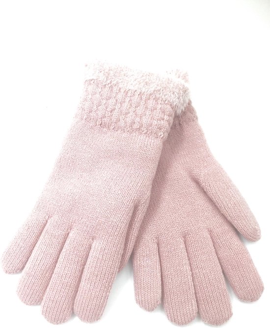 Dames handschoenen /Dubbele voering met fantasie boord/Roze /One-size/D0001  | bol