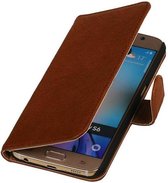 Washed Leer Bookstyle Wallet Case Hoesje - Geschikt voor Samsung Galaxy E7 Bruin