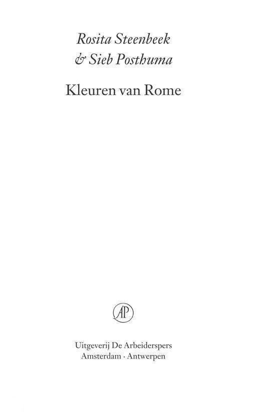 Titelpagina met namen 'Rosita Steenbeek & Sieb Posthuma' en 'Kleuren van Rome'.