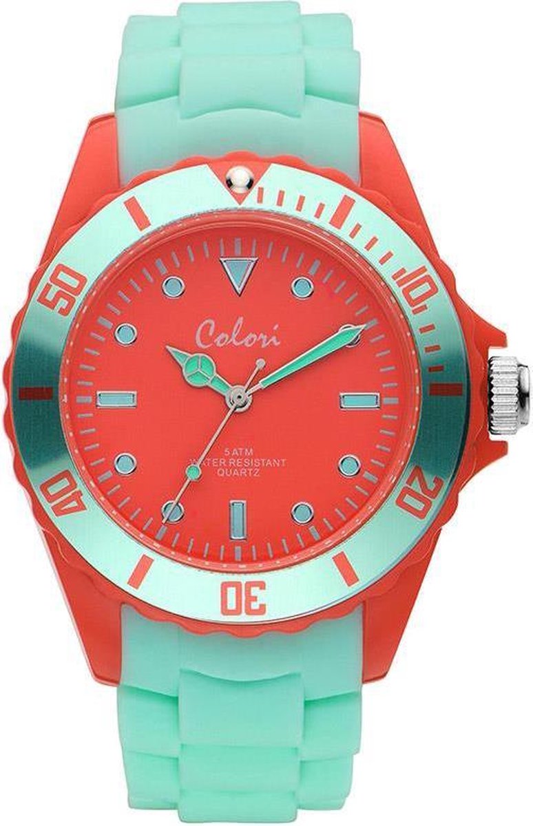 Colori Colour Combo 5 COL373 Horloge - Siliconen Band - Ø 44 mm - Mint Groen - Rood
