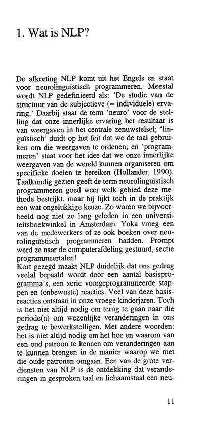 Pagina 11 van het boek 'Het ABC van NLP', met de titel '1. Wat is NLP?'.