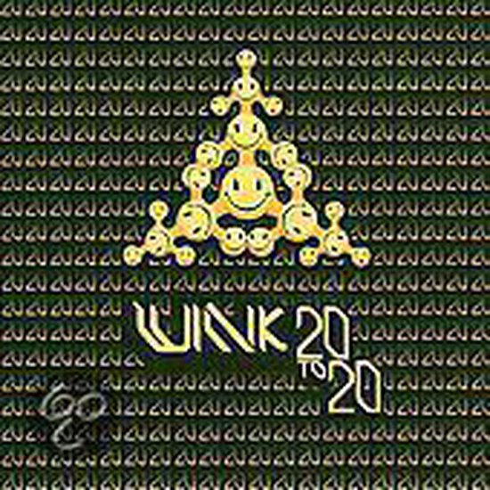 Gouden smiley-gezichtjes vormen een ketting op een groen fond met de tekst WINK 20 to 20.