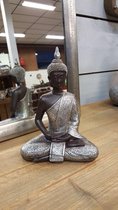 Thaise Boeddha - Beeld - Hoogte 20 cm - Polyresin - Zwart/Zilver