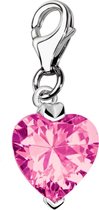 Quiges - Pendentif Charm Zircone Coeur Rose - Femme - Plaqué Argent - QHC010