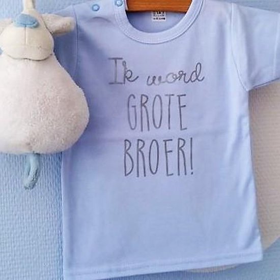 Shirt blauw Ik word grote broer big brother | lange mouw| licht blauw | maat 80 zwangerschap aankondiging   bekendmaking baby