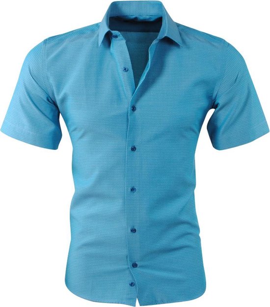 Pradz - Heren Korte Overhemd met Trendy Fit - Azur | bol.com