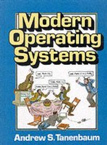 Moderne besturingssystemen, een boek van Andrew S. Tanenbaum met een illustratie van mensen rond een tafel.