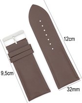 Horlogeband Leer- 32mm Aanzetmaat - Horlogebandje met Gladde Oppervlak + Push Pin - Donker Bruin - Sarzor
