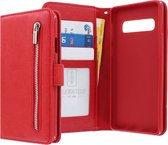 Samsung Galaxy S10 Bookcase hoesje - CaseBoutique - Effen Rood - Kunstleer - Met Rits Vakje Muntvakje