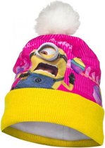 Geel/roze Minion muts met fleece 54 cm