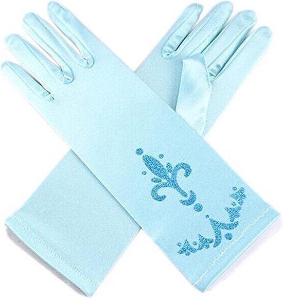 Elsa handschoenen licht blauw met opdruk bij jurk verkleedkleding verkleedjurk